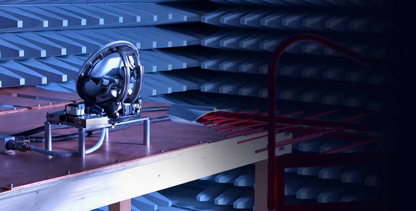 Aviation antenna equipment in a testing chamber